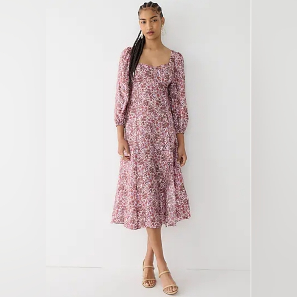 J. Crew Sweetheart Long Sleeve Midi Dress in Fête Floral